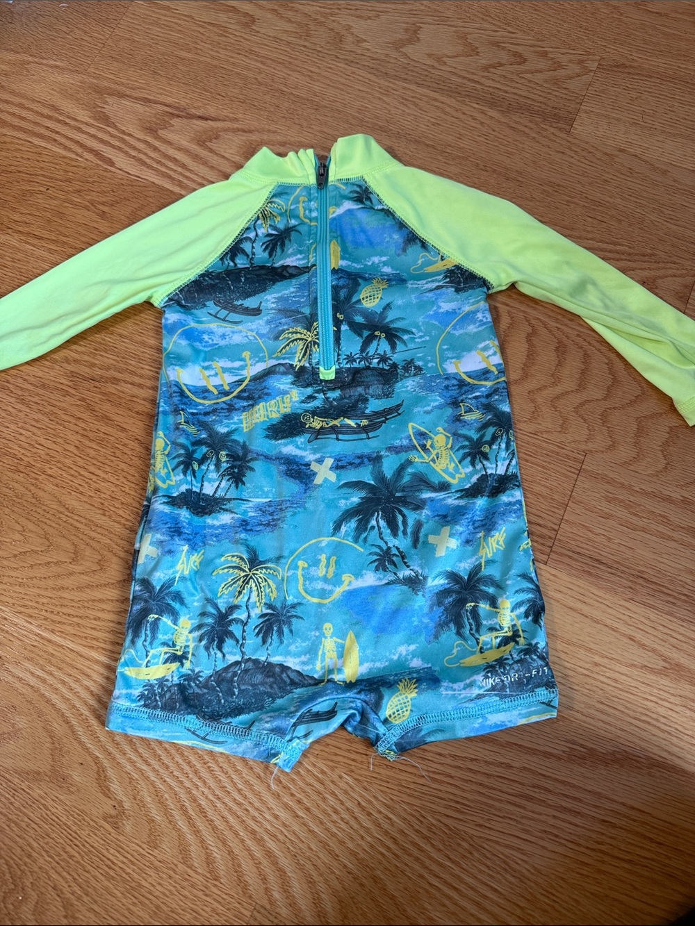 Hurley Neon Yellow & Blue Tropical Kids Rashguard Romper